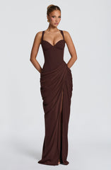 Elara Maxi Dress - Plum Brown